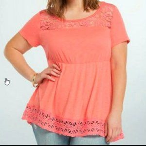 NWOT Torrid's Coral lace inset top